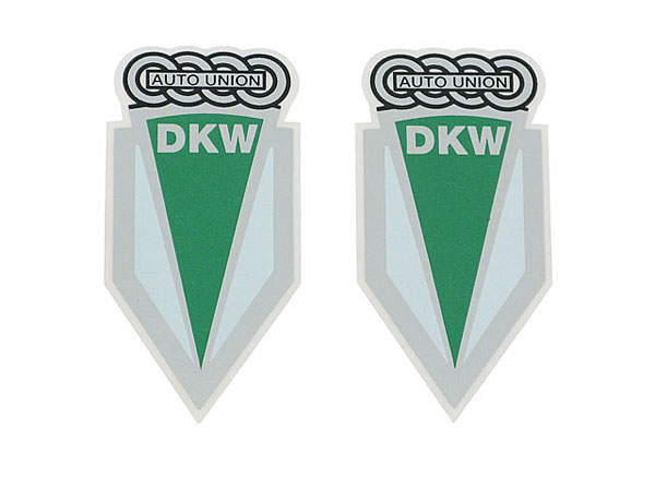Schriftzug (Folie) DKW + Auto Union + Ringe (2 Stück) *, silber/weiss